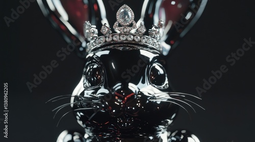 Obraz na płótnie Shiny Metallic Rabbit Figurine Wearing Crown Regal Fantasy Art w salonie
