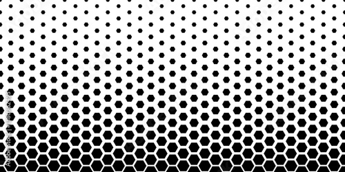 Hexagon fades pattern. Faded halftone black honeycomb isolated on white background. Degraded border for design prints. Fadew halftones wallpaper. Fading gradient. Transition bg. Vector illustration