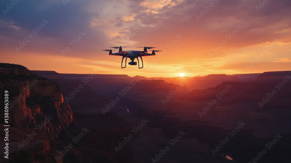 Futuristic aerial technology captures breathtaking sunset over Grand Canyon
