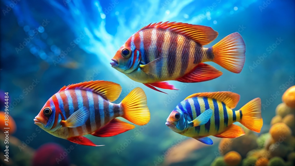 Fototapeta premium Colorful Tropical Fish Swimming in Vibrant Underwater Scene