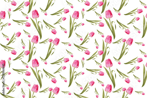 Hand drawn  seamless tulip pattern vector, a symbol of the Netherlands, used in textiles, home decor, scarves, paper printing, packaging patterns, and tiles.