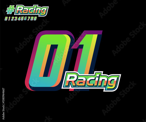 racing numbers 01, Vector automotive racing numbers effect design