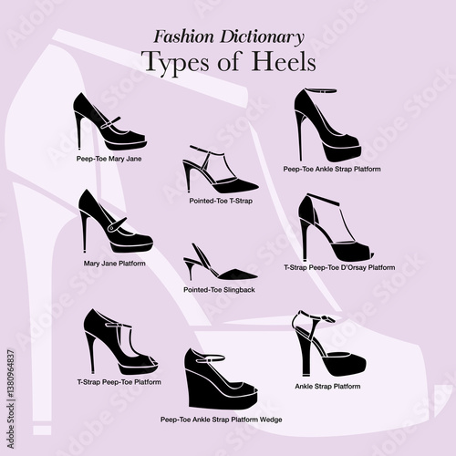 Set collections black high heels silhouette icon pack vol 3. women shoes logo design vector illustration