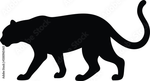 Black vector silhouettes of wild mammals including elephant, horse, and a feline predator
