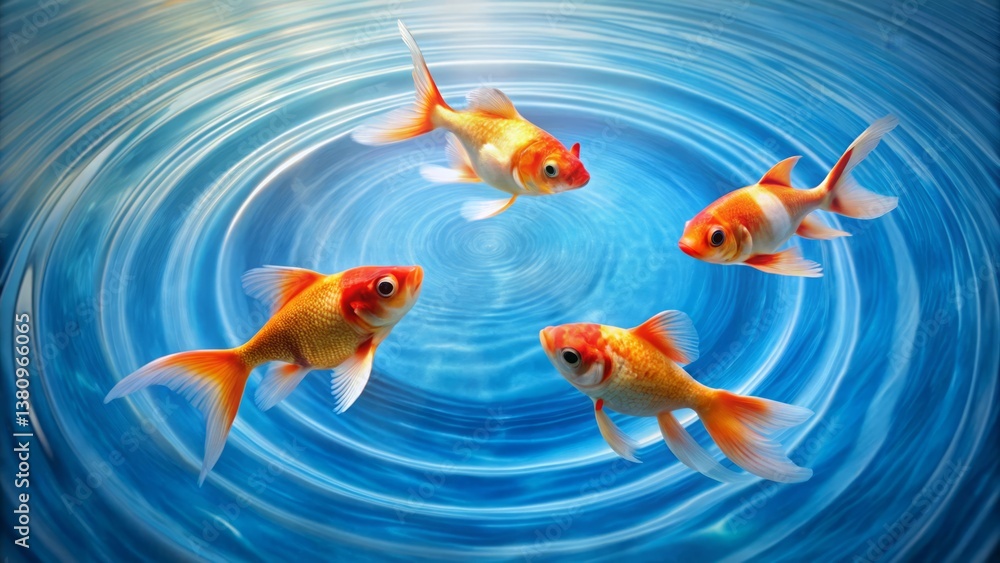 Fototapeta premium Colorful Goldfish Swimming in Clear Blue Water with Ripples