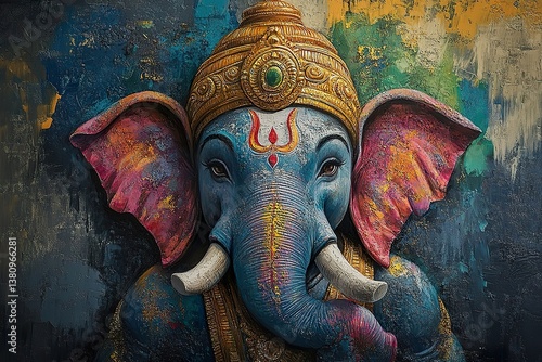 A stunning abstract painting of a blue elephant deity