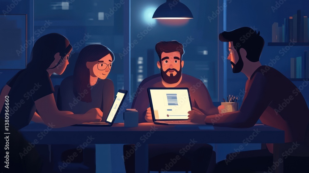 Dedicated team collaboration, working late into the night to achieve project completion