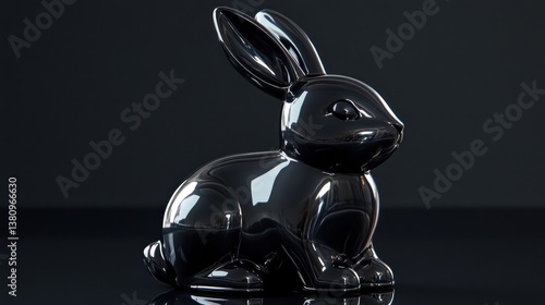 Obraz na płótnie Sitting Glossy Bunny Sculpture on Dark Background Easter Decoration Concept w salonie