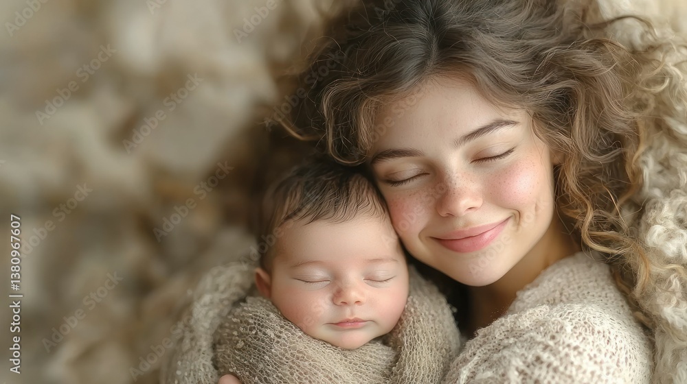Obraz premium Tender Moments: A Mother's Love and Peaceful Sleep