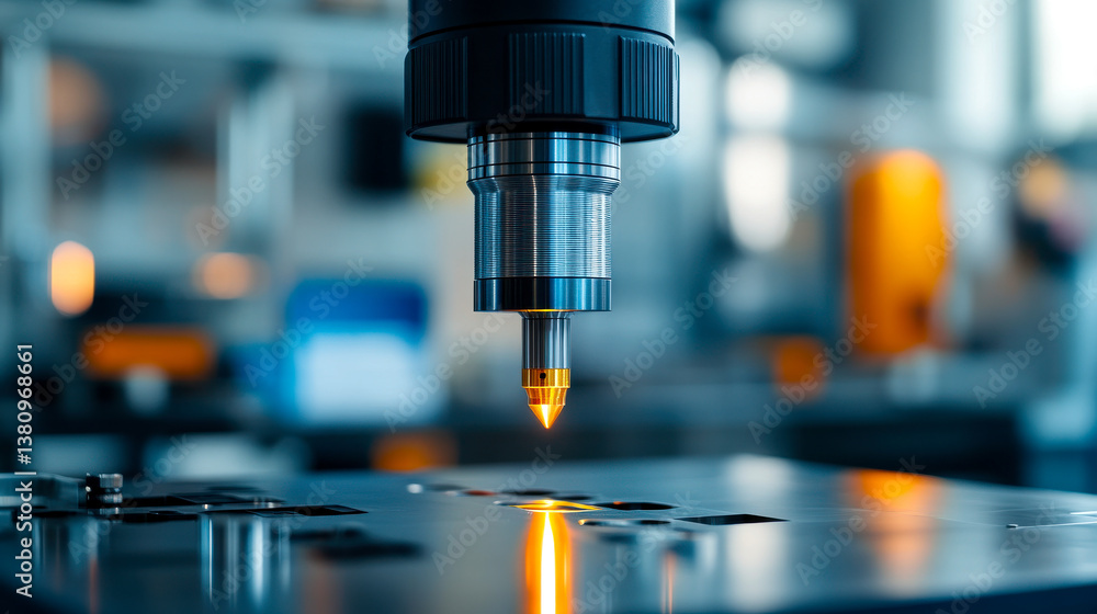 A close-up of a modern laser cutting tool in a workshop, highlighting its precision and technology in industrial applications. A close-up of a modern laser cutting tool in a workshop, highlighting its precision and technology in industrial applications.