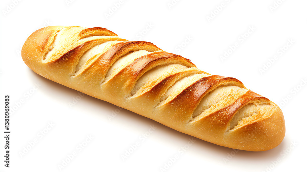 A freshly baked baguette with golden crust and sliced top, showcasing its soft interior. Perfect for sandwiches, toasting, or enjoying with meals. A freshly baked baguette with golden crust and sliced top, showcasing its soft interior. Perfect for sandwiches, toasting, or enjoying with meals.