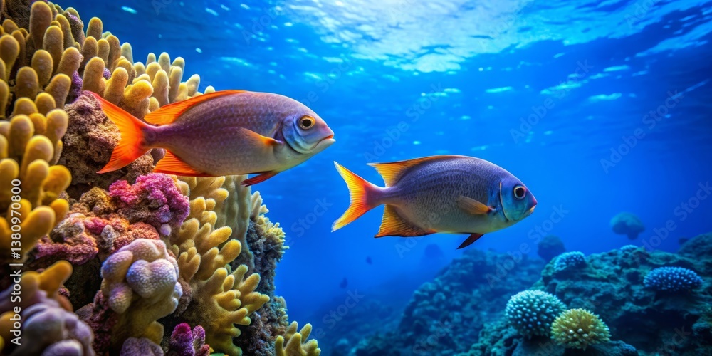 Fototapeta premium Vibrant Underwater Scene with Colorful Fish and Coral Reefs