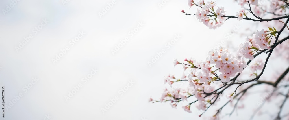 Soft-focus cherry blossoms gradient on a pale blue sky, peaceful spring scene, serene, oriental Soft-focus cherry blossoms gradient on a pale blue sky, peaceful spring scene, serene, oriental