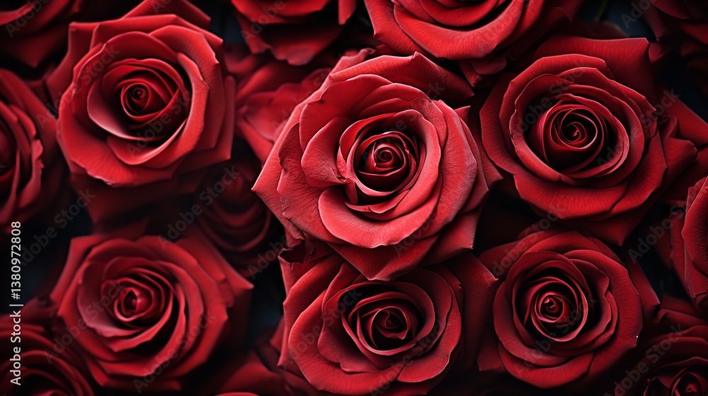 Wall texture wallpaper with a top view of red rose flowers, Valentine's day, bunch of, Generative AI. Wall texture wallpaper with a top view of red rose flowers, Valentine's day, bunch of, Generative AI.