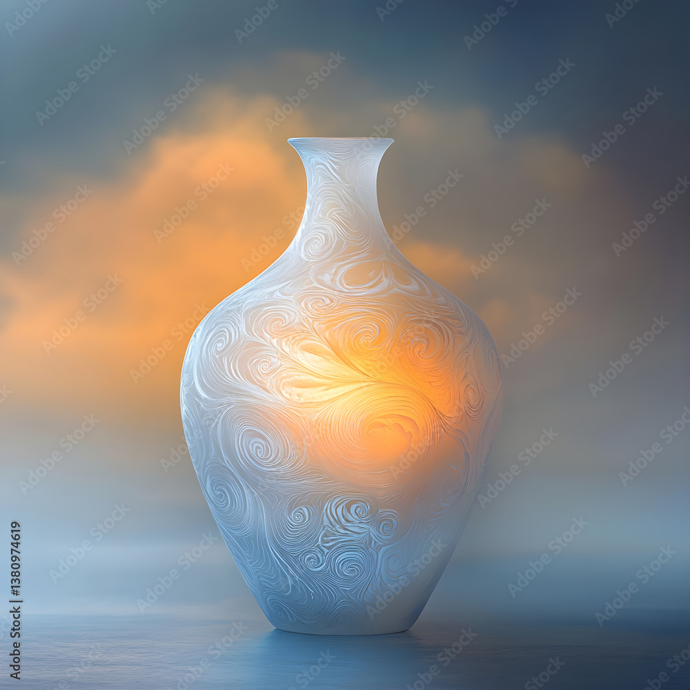 Ethereal Serenity: A Graceful Vase Bridging Azure Skies and Golden Dawn Ethereal Serenity: A Graceful Vase Bridging Azure Skies and Golden Dawn