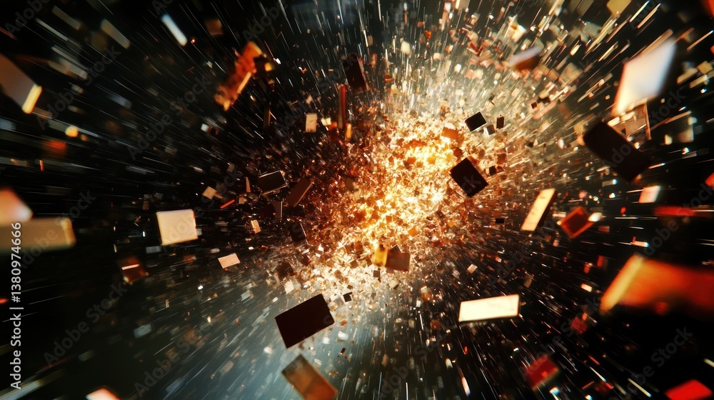 Floating Rectangles with Bright Light and Dynamic Movement Creates an Explosion