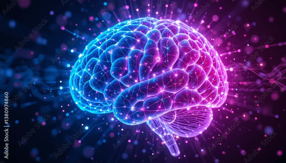 Futuristic AI brain made of interconnected luminous circuits, floating in a dark digital void with pulsating cyan and magenta glow, representing data flow Generative AI Futuristic AI brain made of interconnected luminous circuits, floating in a dark digital void with pulsating cyan and magenta glow, representing data flow Generative AI