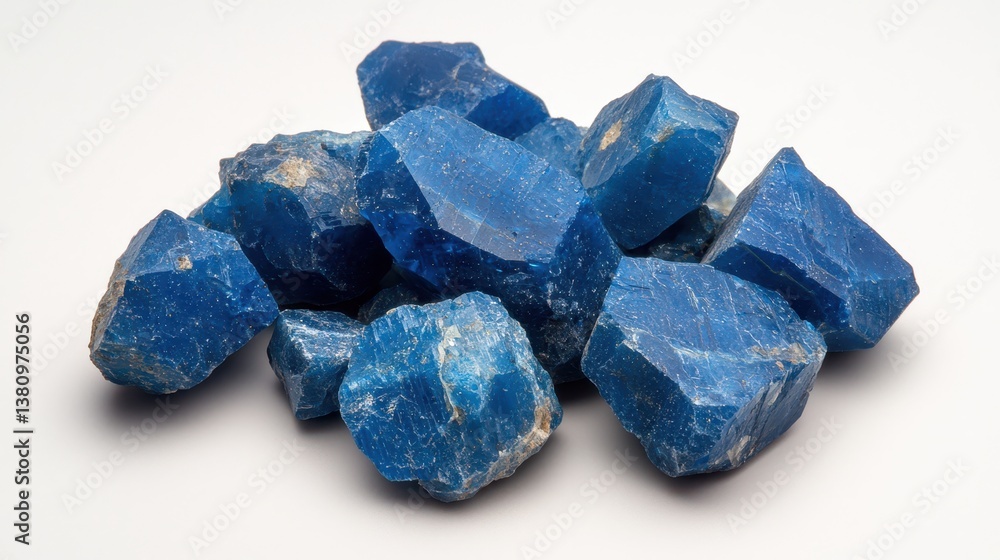 Mesmerizing pile of vibrant blue crystals on clean white background, study in texture and light Mesmerizing pile of vibrant blue crystals on clean white background, study in texture and light