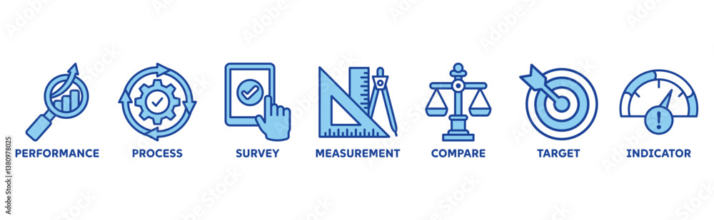 Benchmarking icon vector illustration icon set of performance, process, survey, measurement, compare, target, and indicator Benchmarking icon vector illustration icon set of performance, process, survey, measurement, compare, target, and indicator