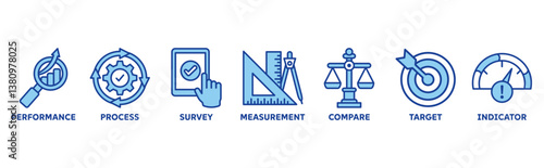 Benchmarking icon vector illustration icon set of performance, process, survey, measurement, compare, target, and indicator 
