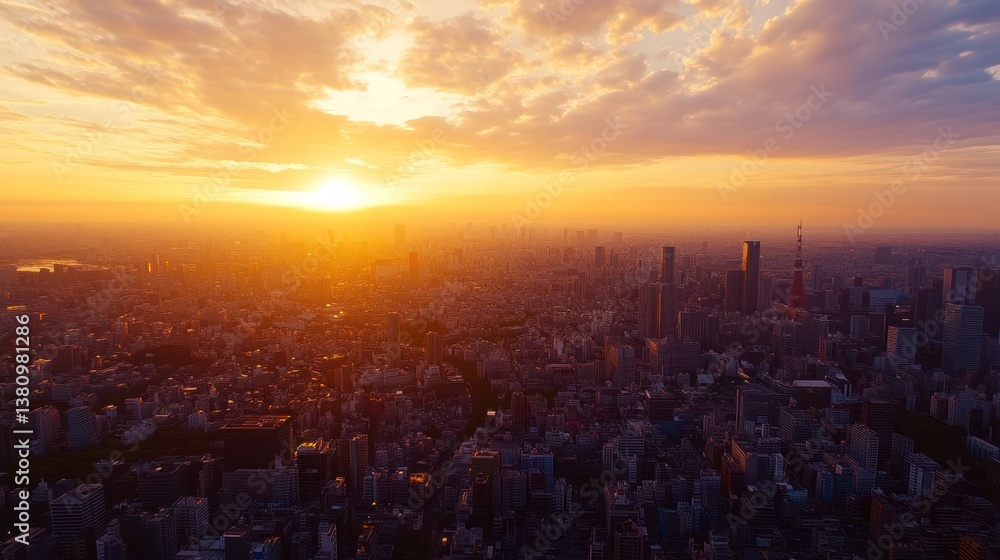 Cityscape at Golden Hour Amazing Aerial View of Urban Skyline