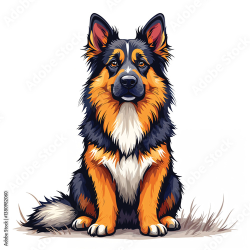 A cute white German Shepherd puppy, a vector illustration of a canine pet, is sitting isolatedA cute white German Shepherd puppy, a vector illustration of a canine pet, is sitting isolated