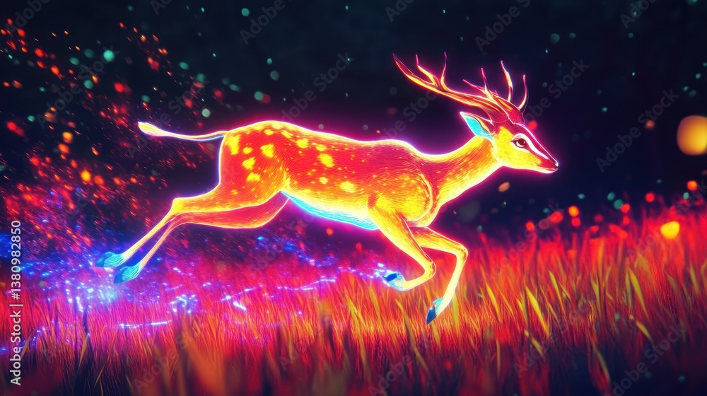 Running Deer Glowing with Warm Colors in Dark Fantasy Setting