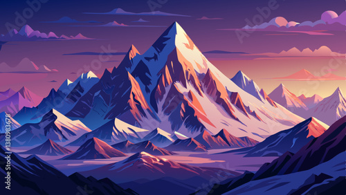 snowy mountain range under a twilight sky, mountains landscape
