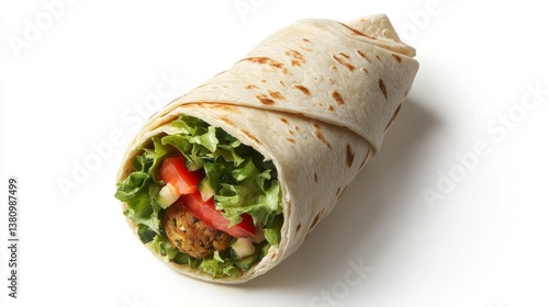 Falafel Wrap with Fresh Vegetables on White Background, Healthy Eating