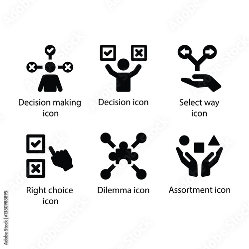 Decision making, Decision, Select way, Right choice, Dilemma, Assortment, Black Icon Set
