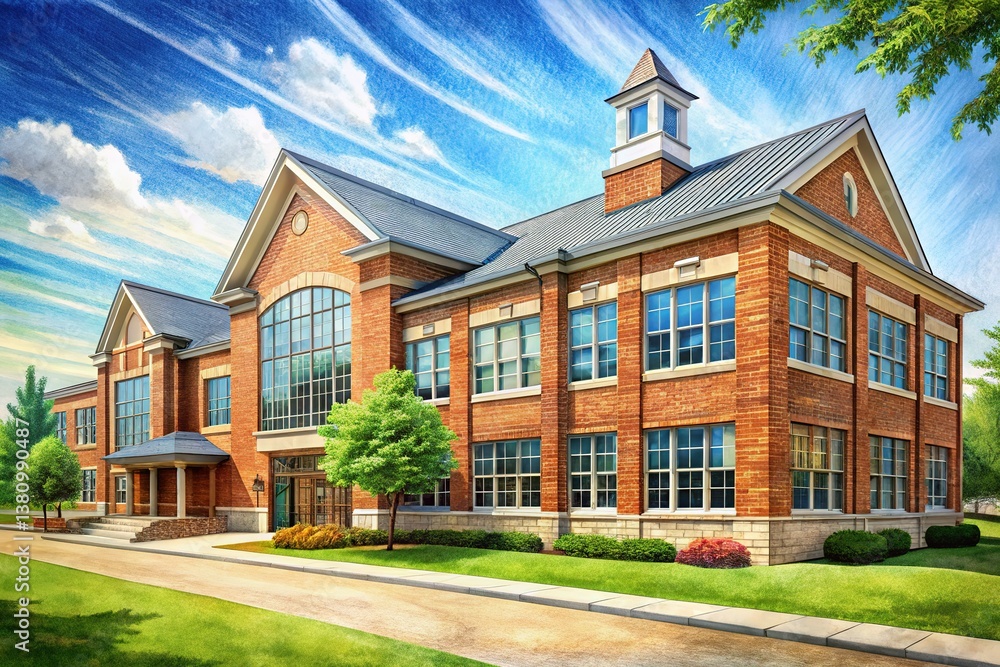 American School Exterior Pencil Sketch Blueprint American School Exterior Pencil Sketch Blueprint