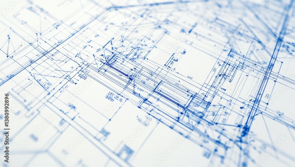 Detailed architectural blueprints of house plans, on white paper Detailed architectural blueprints of house plans, on white paper