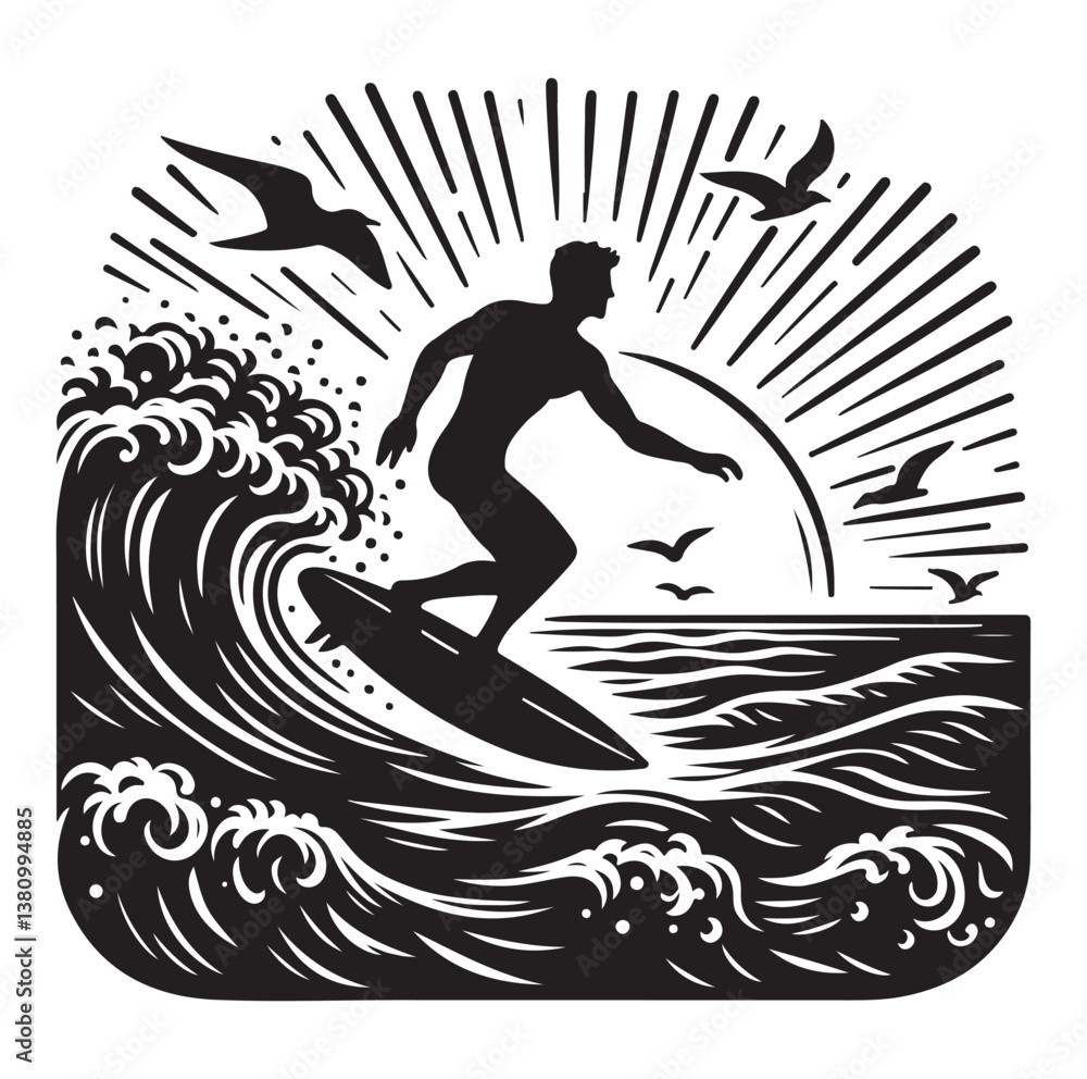 Surfing Icons and Silhouettes vector illustration. Surfing Icons and Silhouettes vector illustration.