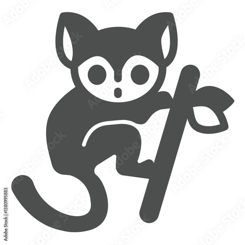 Tarsier animal on tree branch solid icon, tropical voyage concept. Vector graphics. Tropical monkey, wild life sign on white background, glyph style icon for mobile or web design.