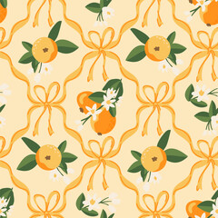 Acrylglasbilder Küchenmuster Orangen mit Schleifen Coquette Sommermuster  © Iryna