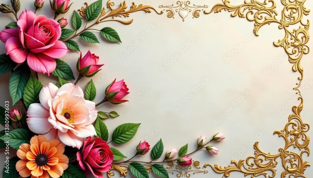 Intricate floral damask wallpaper, elegant gold accents, damask pattern, ornate