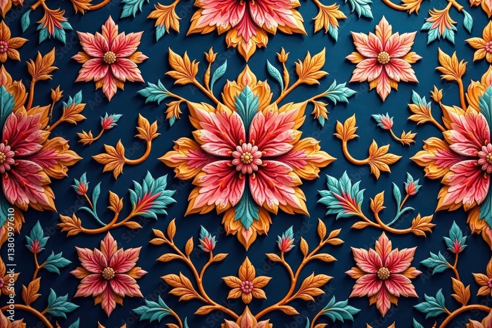 Intricate floral damask textile, repeating motif, motif, home, seamless pattern