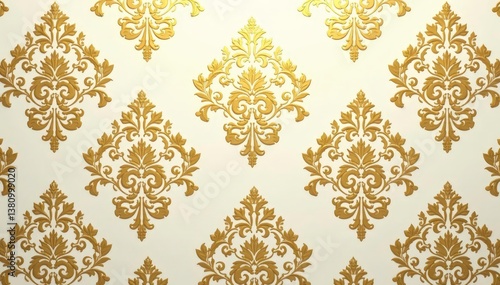 Obraz na płótnie Intricate floral damask wallpaper in muted golds and creams, decoration, wallpaper w salonie