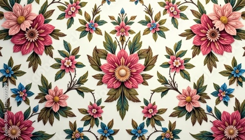 Intricate floral damask wallpaper in muted tones, plant, home, design element