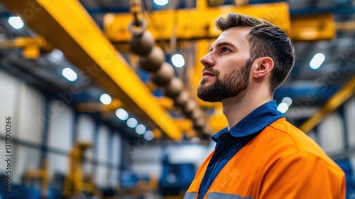 Overhead crane inspection Concept, Technician Examining the Counterweight System in an Industrial Setting
