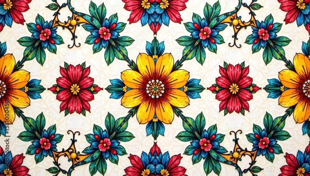 Intricate floral design forming a continuous pattern , fabric, art