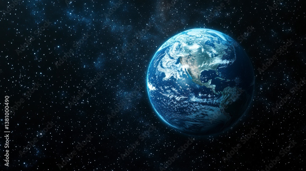 Earth view from space, detailed continents, clouds, and starry background Earth view from space, detailed continents, clouds, and starry background