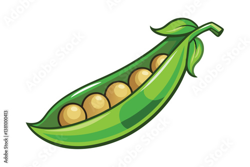 Vector illustration of pea pod isolated on white background. Healthy food or vegetarian and vegan theme. Fresh organic farm vegetables.