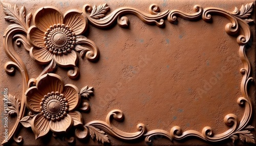 Obraz na płótnie Intricate floral design etched into a clay surface , photography, design, floral w salonie