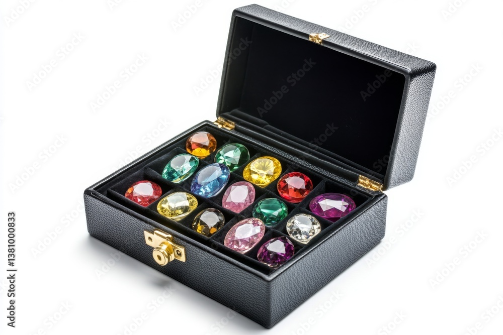 A stunning collection of colorful gemstones displayed in an elegant black box. Each gem sparkles with unique brilliance. Perfect for collectors or as a decorative piece. Generative AI A stunning collection of colorful gemstones displayed in an elegant black box. Each gem sparkles with unique brilliance. Perfect for collectors or as a decorative piece. Generative AI
