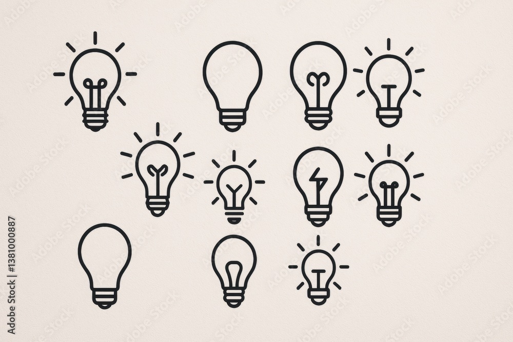Hand-drawn light bulb illustrations on a muted background for creativity Hand-drawn light bulb illustrations on a muted background for creativity