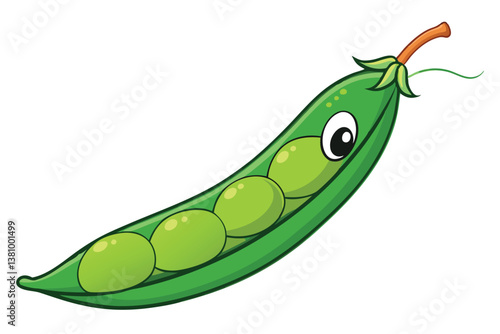 Vector illustration of pea pod isolated on white background. Healthy food or vegetarian and vegan theme. Fresh organic farm vegetables.