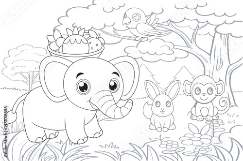 Cartoon animal coloring page vector set with funny outline drawings for children's art