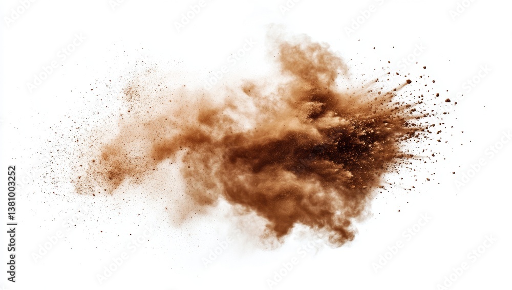 Brown dust explosion against white background Brown dust explosion against white background