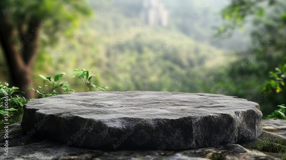 Stone Table in Nature Setting for Product Display Mockup Stone Table in Nature Setting for Product Display Mockup